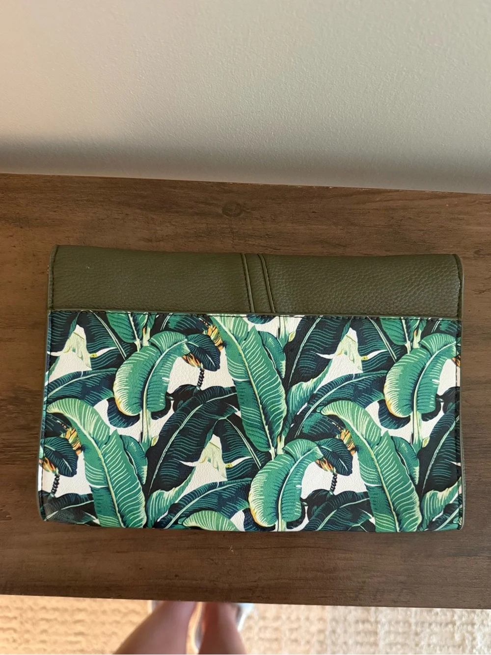 Olive Green Tropical Print Clutch